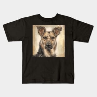 Contemporary Painting of a Serious Looking German Shepherd on Beige Background Kids T-Shirt